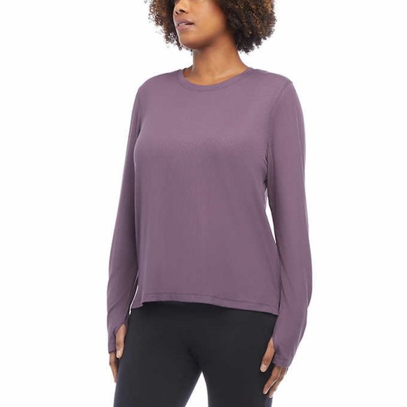 NWT Danskin Ladies' Ultimate Rib Long Sleeve Tee Purple L - Picture 1 of 3